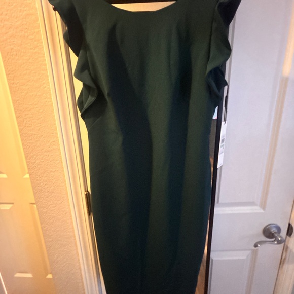 ⭐️NEW Calvin Klein Dark Green Mini Dress with Ruffle Sleeves - Picture 2 of 6